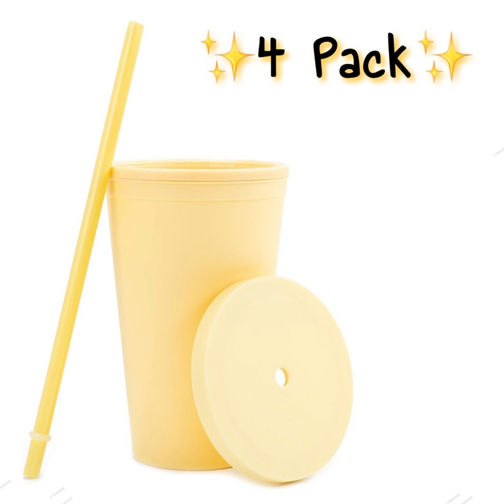 🌼4 Pack | Yellow Matte Tumbler With Lid & Straw🌼~16oz  NWT